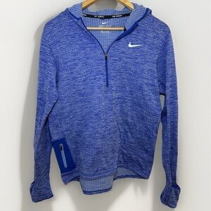 Nike Running Blue Hoodie Quarter-Zip Dry Fit Womens Small Hand Covers